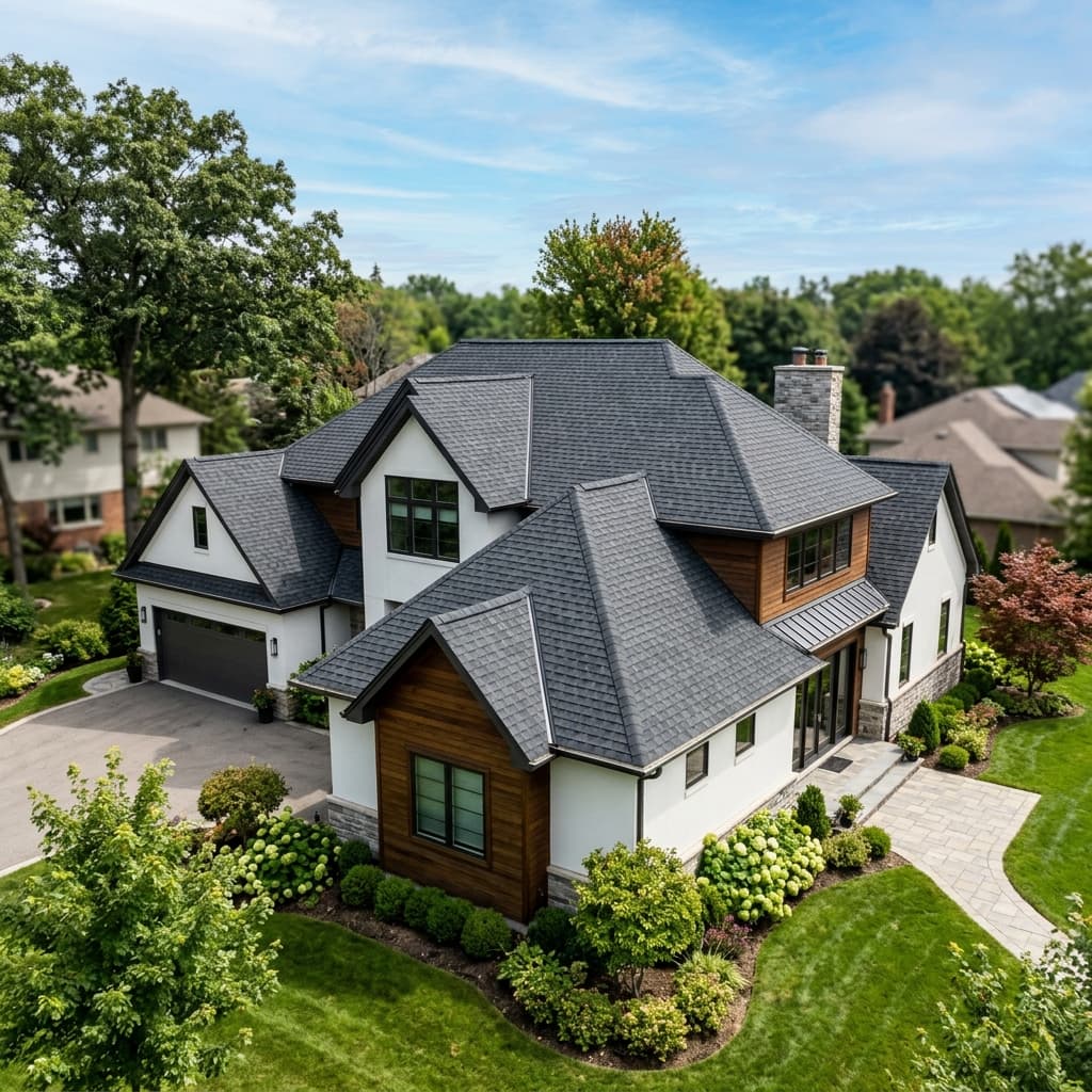 Beautifully installed GAF-certified architectural shingle roof under daylight