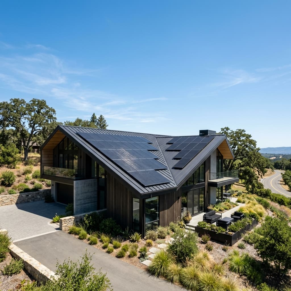 Sleek black-on-black solar panel arrays installed on a residential house