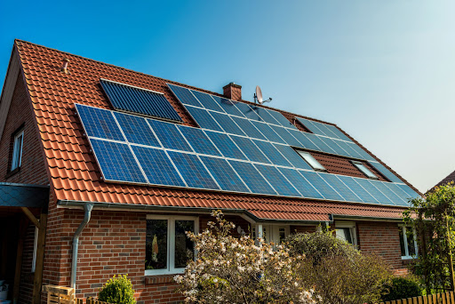 a roof with solar panels